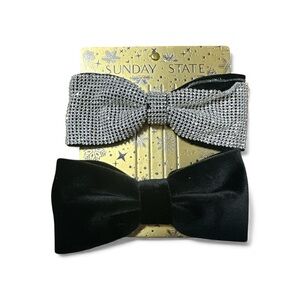 Sunday State Bow Hair Clips Set of 2 – Rhinestone Silver & Black Velvet